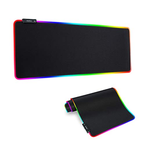 RGB Gaming Mouse Mat Pad - Large Extended Led Mousepad with 14 Lighting Modes 2 Brightness, Anti-Slip Rubber Base with Waterproof Coating Mouse Mat for Gamer 800×300×4mm/31.5×11.8×0.16 inch